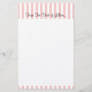 Personal, customizable pink and white stripe stationery