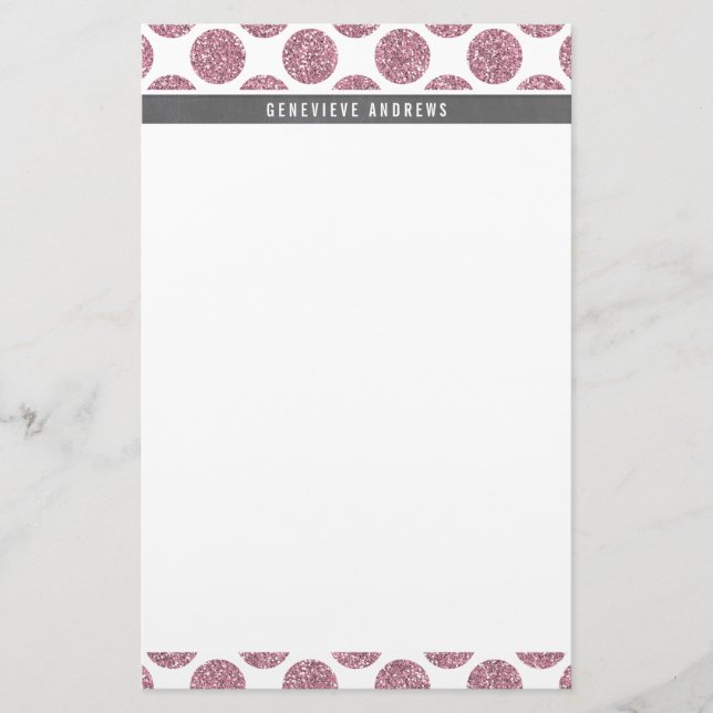 PERSONAL cute large polka dot glitter baby pink Stationery (Front)