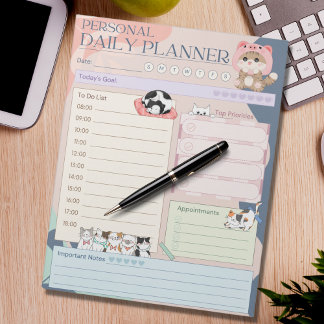 Personal Daily Planner Cute Cat Kitten Multicolor Notepad