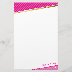 PERSONAL diagonal stripey gold strip bright pink Stationery