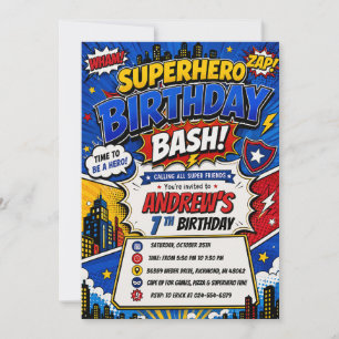 Personal Digital Comic Superhero Birthday Boys  Invitation