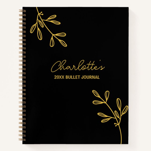 Personal Elegant Black Gold Bullet Journal (Front)