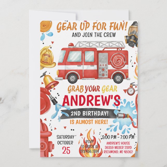 Personal Fire Engine Fire truck Birthday Invitation (Front)