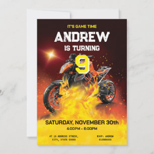 Personal Fire Motorcycle dirt Bike Birthday Party Invitation