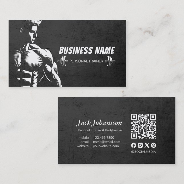Personal Fitness Trainer Bodybuilding Gym Barbell Business Card (Front/Back)