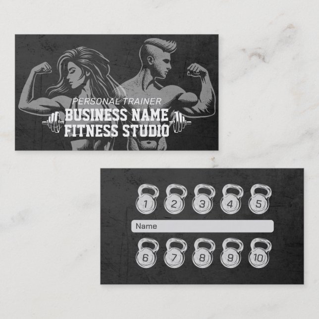 Personal Fitness Trainer Loyalty Punch Kettlebell Business Card (Front/Back)