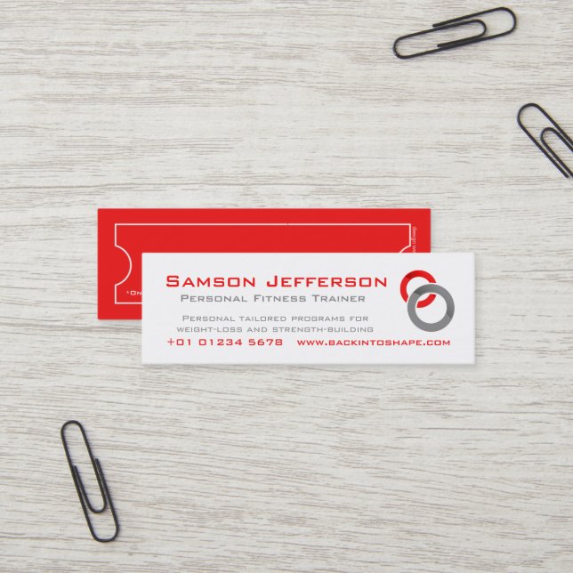 Personal fitness Trainer red business promo card (Front/Back In Situ)