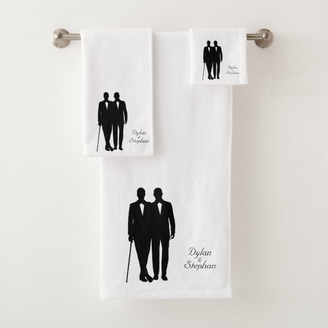Personal Gay Wedding Grooms with Names Bath Towel Set (Insitu)