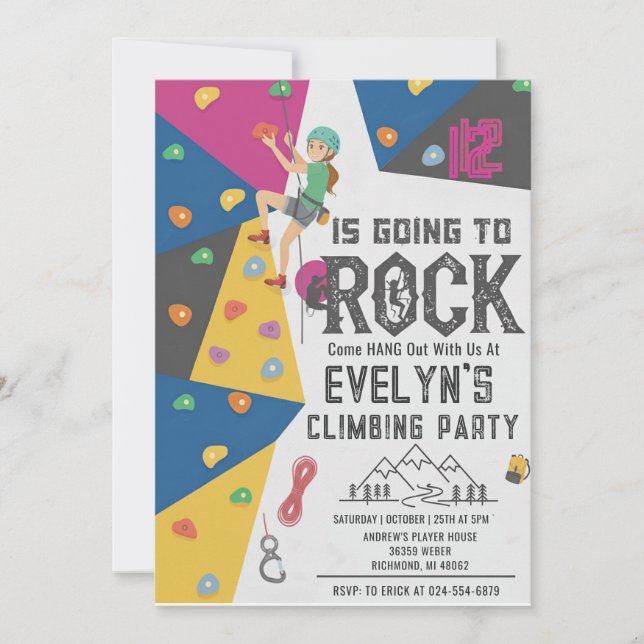 Personal Girl Rock Climbing Birthday Invitation (Devant)
