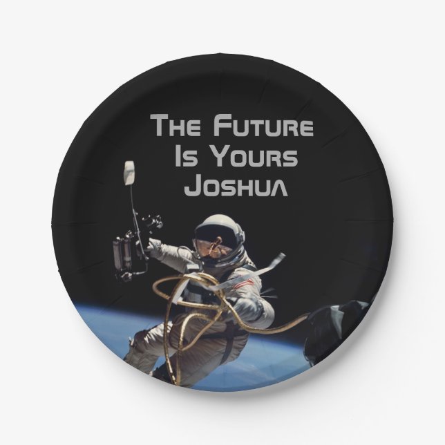 Personal Graduation Space Walk Astronaut Paper Plate (Front)