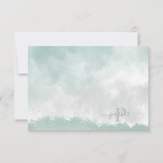 Personal Green Watercolor Initial Name Monogram Thank You Card (Front)