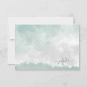 Personal Green Watercolor Initial Name Monogram Thank You Card