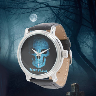 Personal Halloween Scary Blue Night Skull  Watch