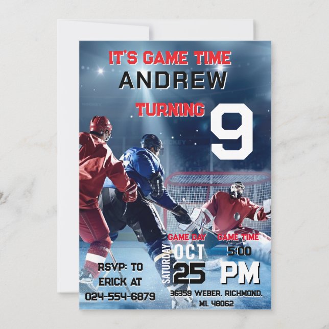 Personal Hockey Birthday with photo Invitation (Front)