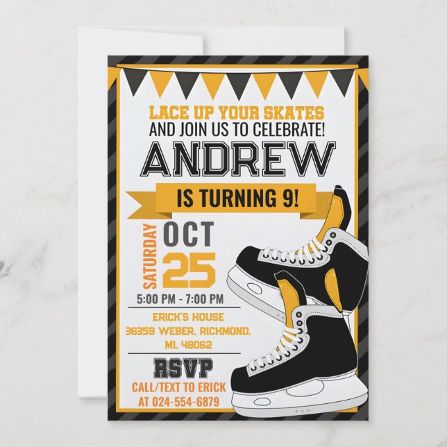 Personal Hockey Skating Birthday Invitation (Front)