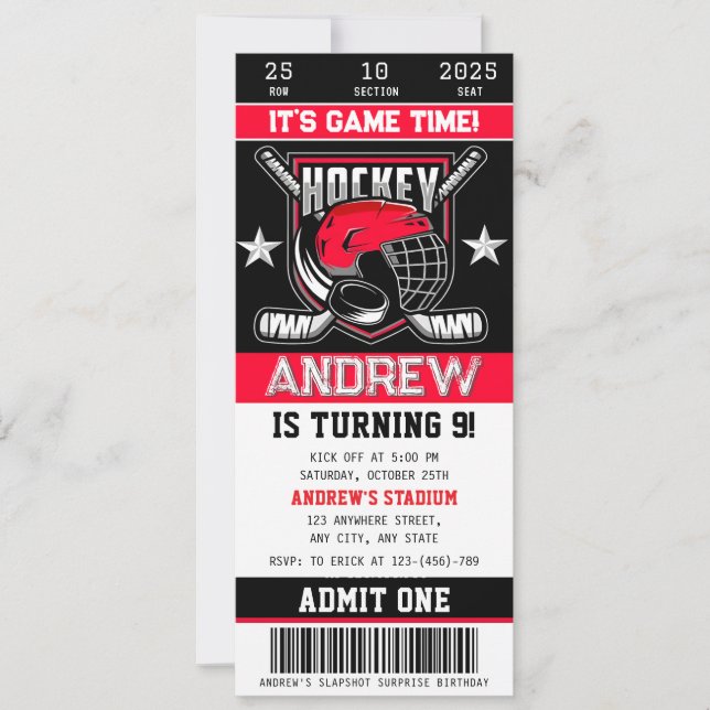 Personal Hockey Ticket Birthday Invitation (Front)