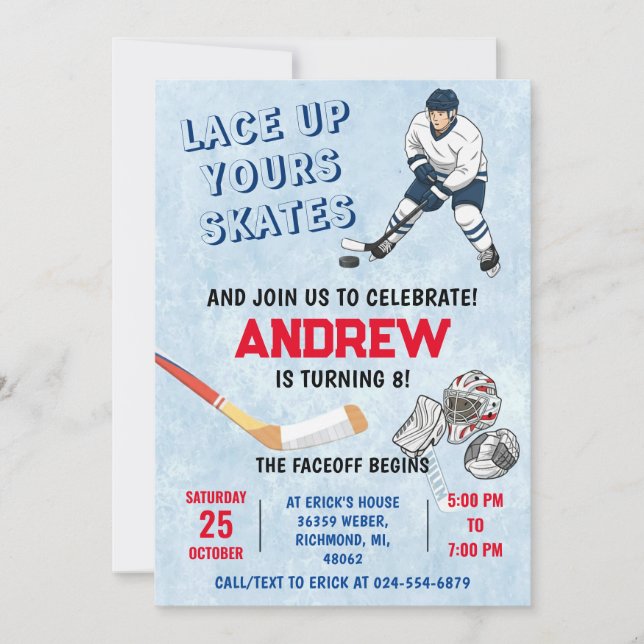 Personal Ice Hockey Birthday Invitation (Front)