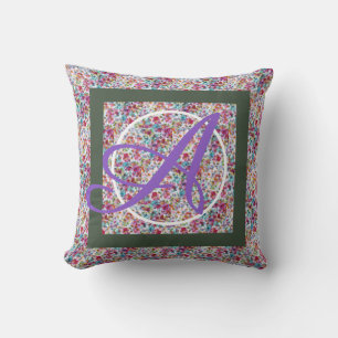 PERSONAL INITIAL PILLOW WATERCOLOR FLORAL DESIGN