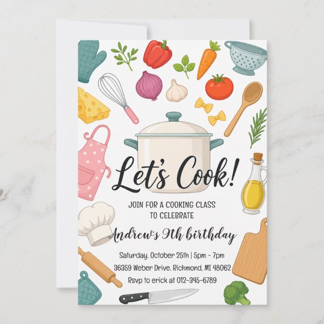 Personal kid Cooking Class Birthday  Invitation (Front)