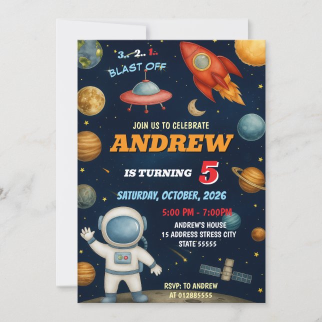 Personal Kids Outer Space Birthday Invitation (Front)