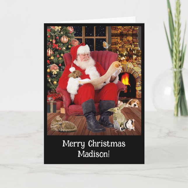 Personal Letter to KIDS From Santa Claus Black Holiday Card (Front)