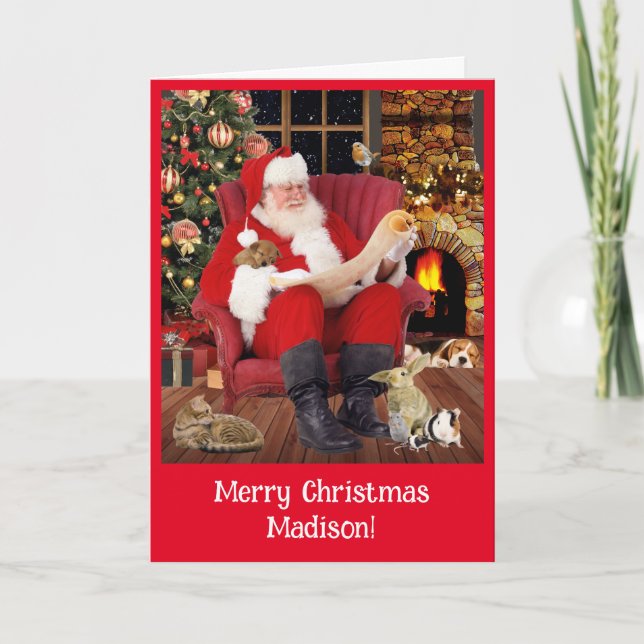 Personal Letter to KIDS From Santa Claus Red Holiday Card (Front)