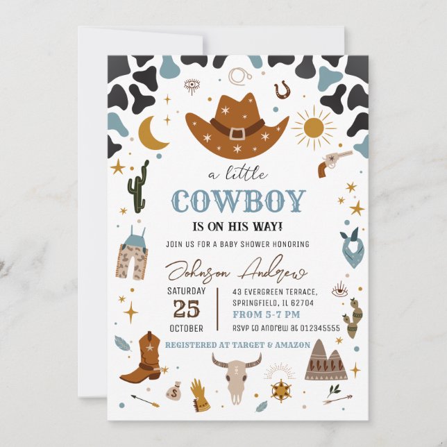 Personal Little Cowboy Baby Shower Invitation (Front)