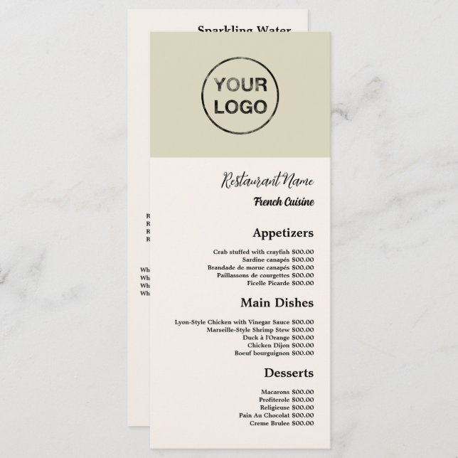 Personal Logo, Restaurant Slimline Menu (Front/Back)