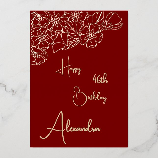 Personal Maroon & Gold Named & Aged Birthday Card (Front)