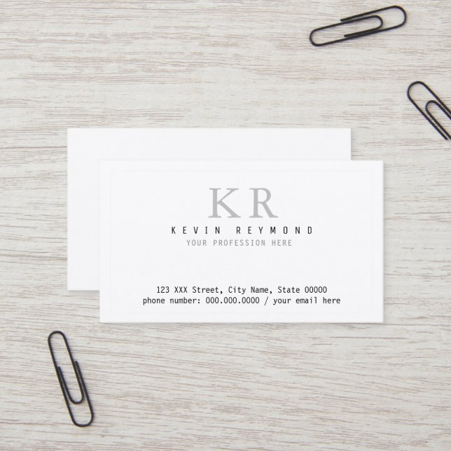 Personal Minimalist Basic White  Business Card (Front/Back In Situ)