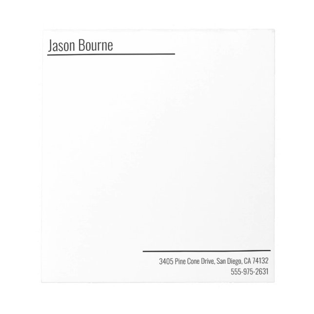 Personal Minimalist Modern Notepad (Front)