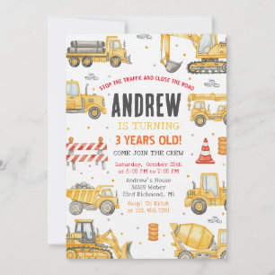 Personal Modern Birthday Party Construction  Invitation