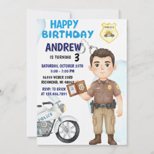 Personal Modern Cop Party birthday invitation