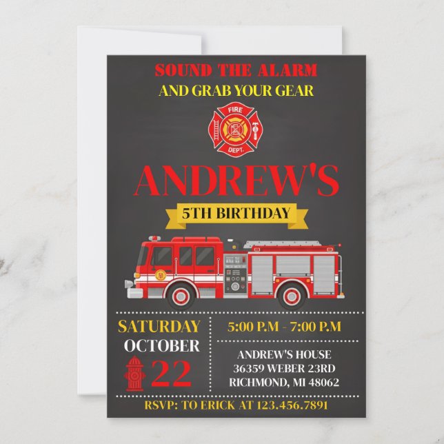 Personal Modern Firefighter Birthday Invitation (Front)