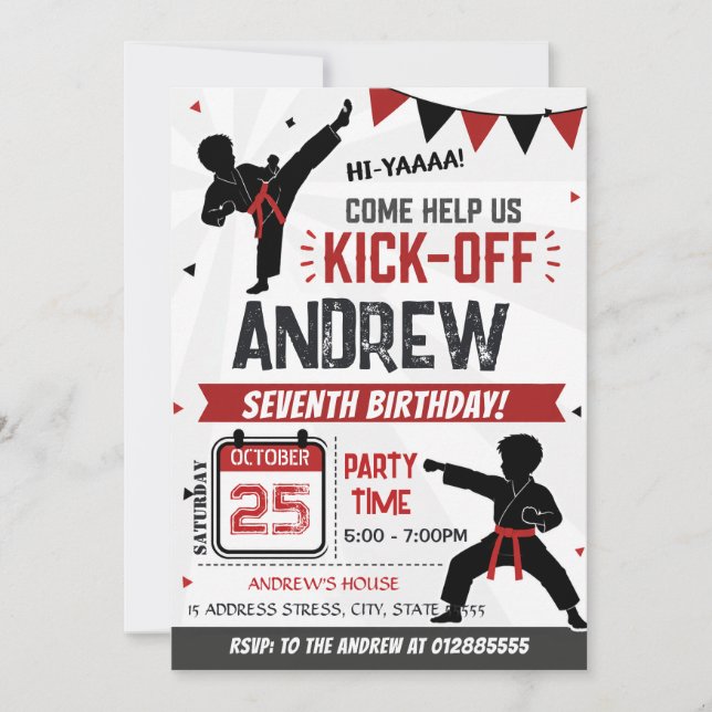 Personal modern Karate birthday Invitation (Front)