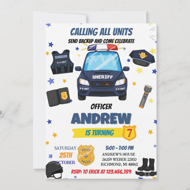 Personal Modern Kid Police officer Birthday Party Invitation (Front)