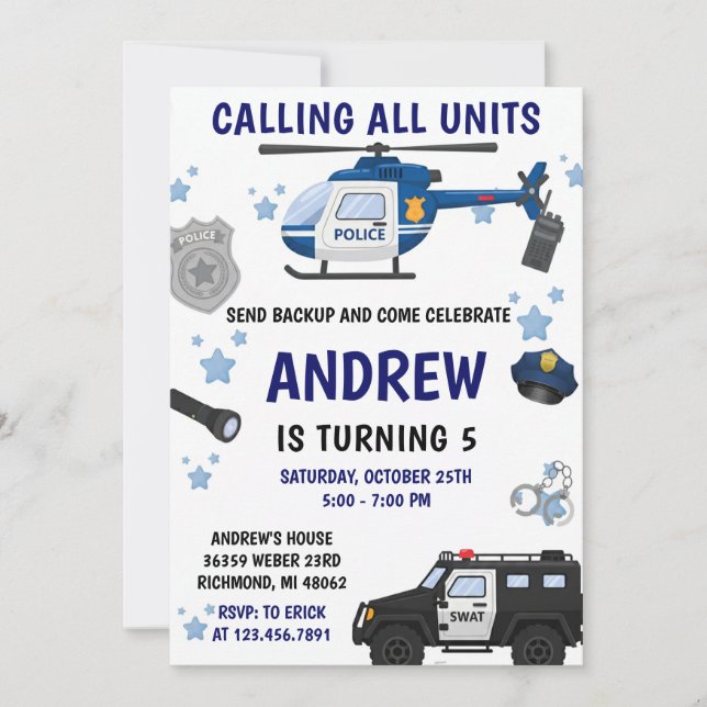 Personal Modern police birthday invitation (Devant)