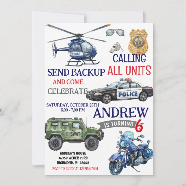 Personal Modern Police Policeman birthday for boy Invitation (Front)