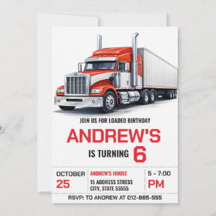 Personal modern Semi Truck Birthday for boy Invitation
