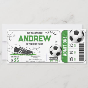 Personal modern Soccer Birthday Party Ticket Invitation