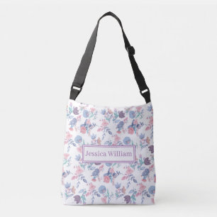 Personal Modern Watercolor Blue Hydrangeas Floral Crossbody Bag