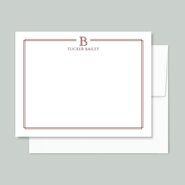 Personal Monogram Initial Stationery Dark Red Card (Creator Uploaded)