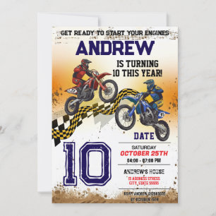Personal Motocross Dirt Motorbike Party Birthday  Invitation