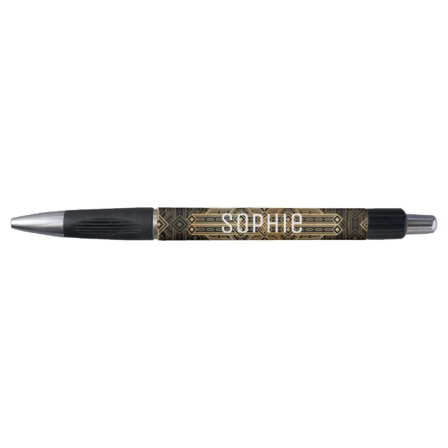 Personal name art deco black and gold pen (Front)