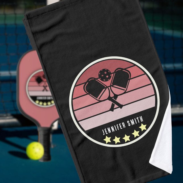 Personal Name Blush Pickleball Paddle Black Hand Towel (Creator Uploaded)