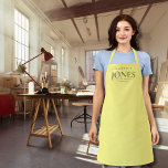 Personal Name Brand Business Logo Modern Yellow Apron<br><div class="desc">Create your own business office accessories whilst reinforcing your personal brand. This apron with personal brand logo was made for the creative, self employed business entrepreneurs. It is a professional yet modern and simple featuring your name, last name and business type. Modern yellow background provides contrast to the grey typography,...</div>