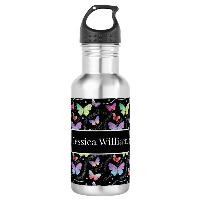 Personal Name Elegant Purple Bright Butterflies  532 Ml Water Bottle (Front)