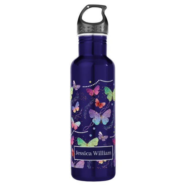 Personal Name Elegant Purple Bright Butterflies  710 Ml Water Bottle (Front)