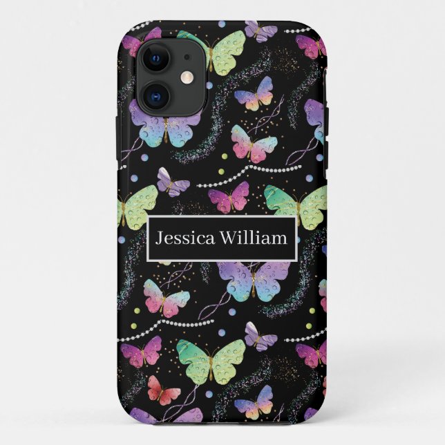 Personal Name Elegant Purple Bright Butterflies   Case-Mate iPhone Case (Back)