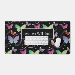 Personal Name Elegant Purple Bright Butterflies Desk Mat